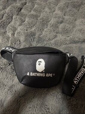 Limited Edition Bape Black Logo Belt/Shoulder Bag with White Print On Strap